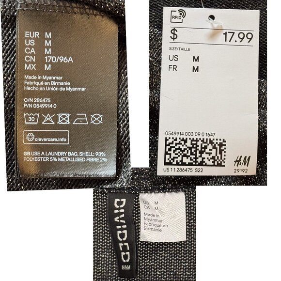 H&M Woven Metallic Monochrome Long Sleeve Crew Neck Sweater Top Women’s Medium - Picture 9 of 10